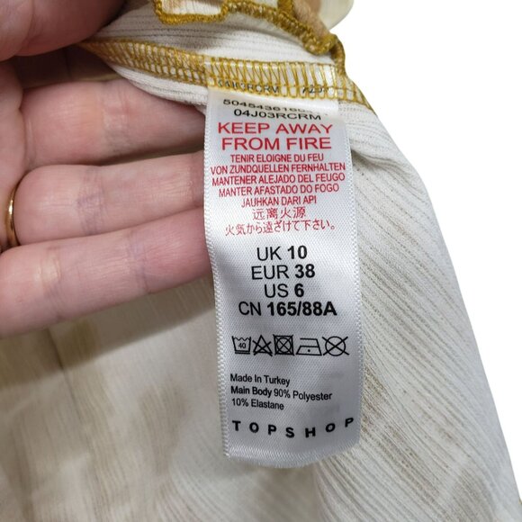 NEW Topshop Second Skin Tie Dye Cream Tan Lettuce Hem Long Sleeve Top US 6 - Picture 8 of 9